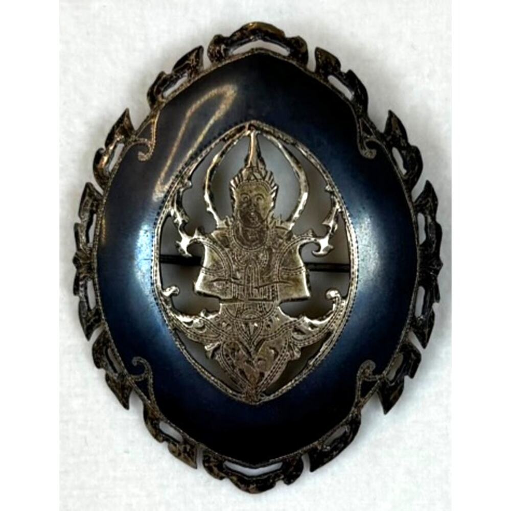 Siam Nielloware Sterling Brooch Pin Thai Dancer Made In Siam Vintage 2-1/8"